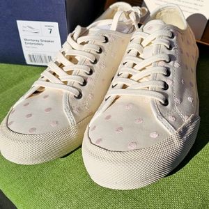 SeaVees: White and Pink Polka Dot Sneakers